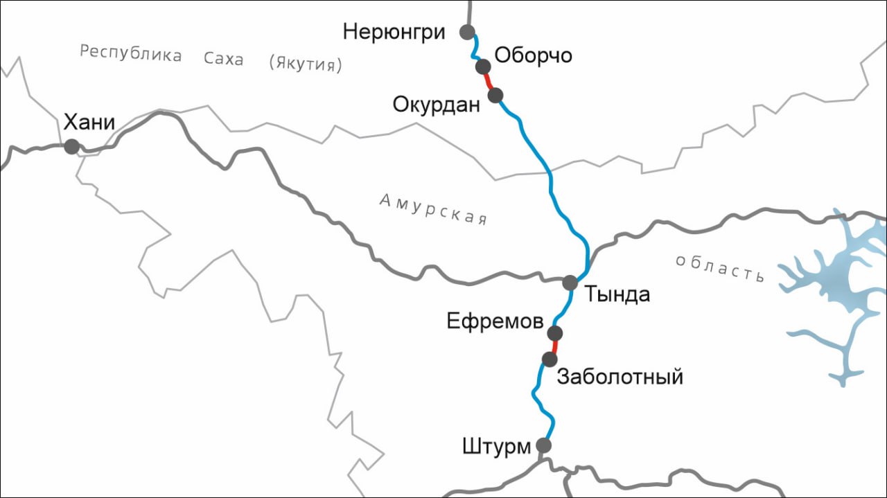 Карта участков Нерюнгри – Тында и Тында – Штурм
